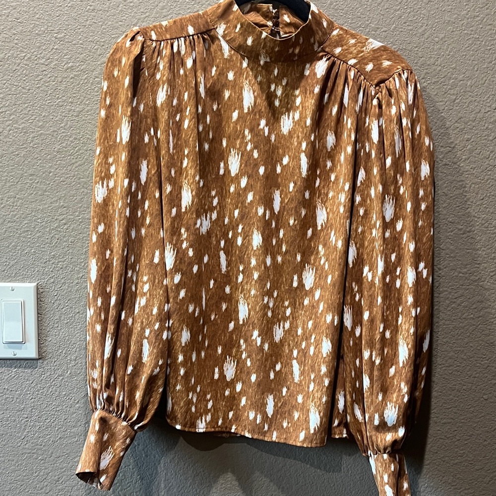 Express Brown and White Patterned Women's Top